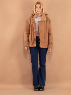 Vintage 70's Women Hooded Sheepskin Jacket in Beige