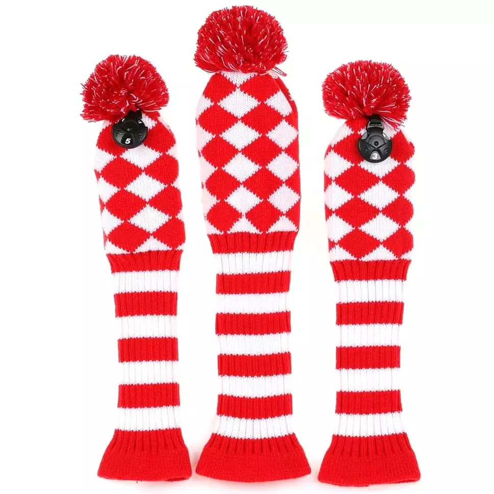 Volf Golf Knit Red White Diamond Headcover Set