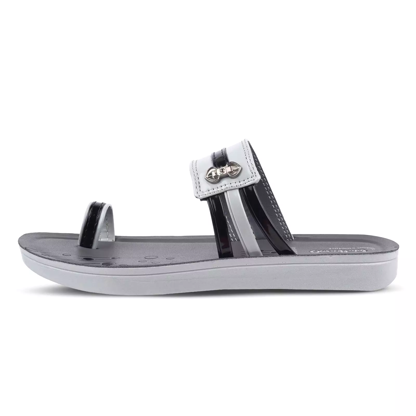 Walkaroo Womens Toe Ring Slide Sandals  - WL7415 Black Grey