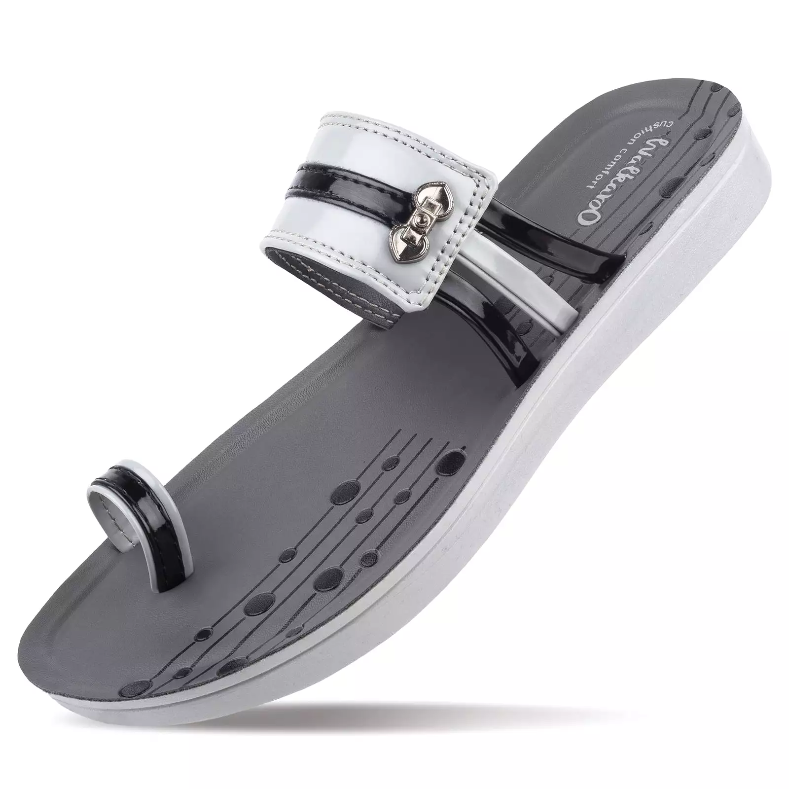 Walkaroo Womens Toe Ring Slide Sandals  - WL7415 Black Grey