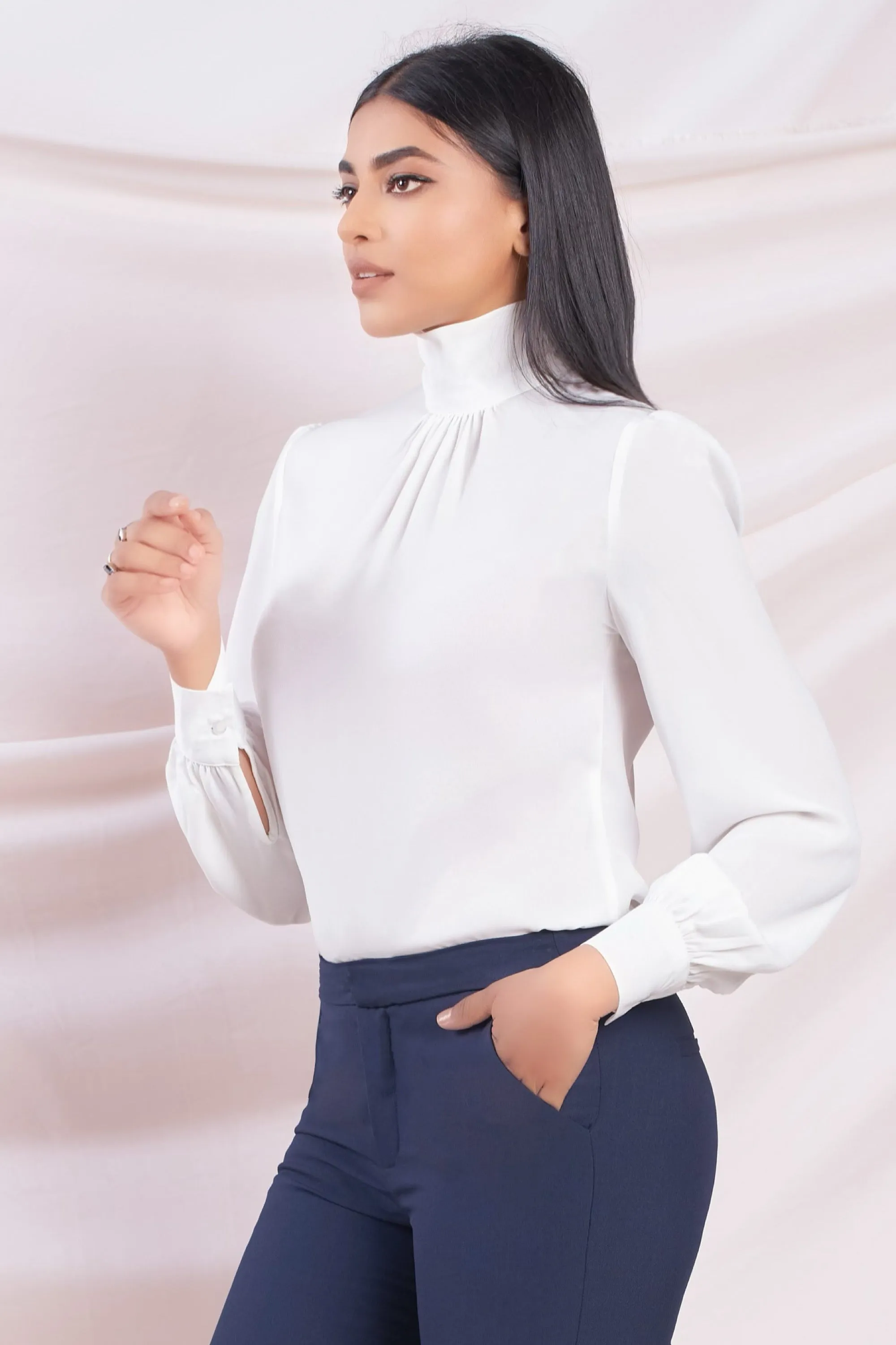 White High Neck Top