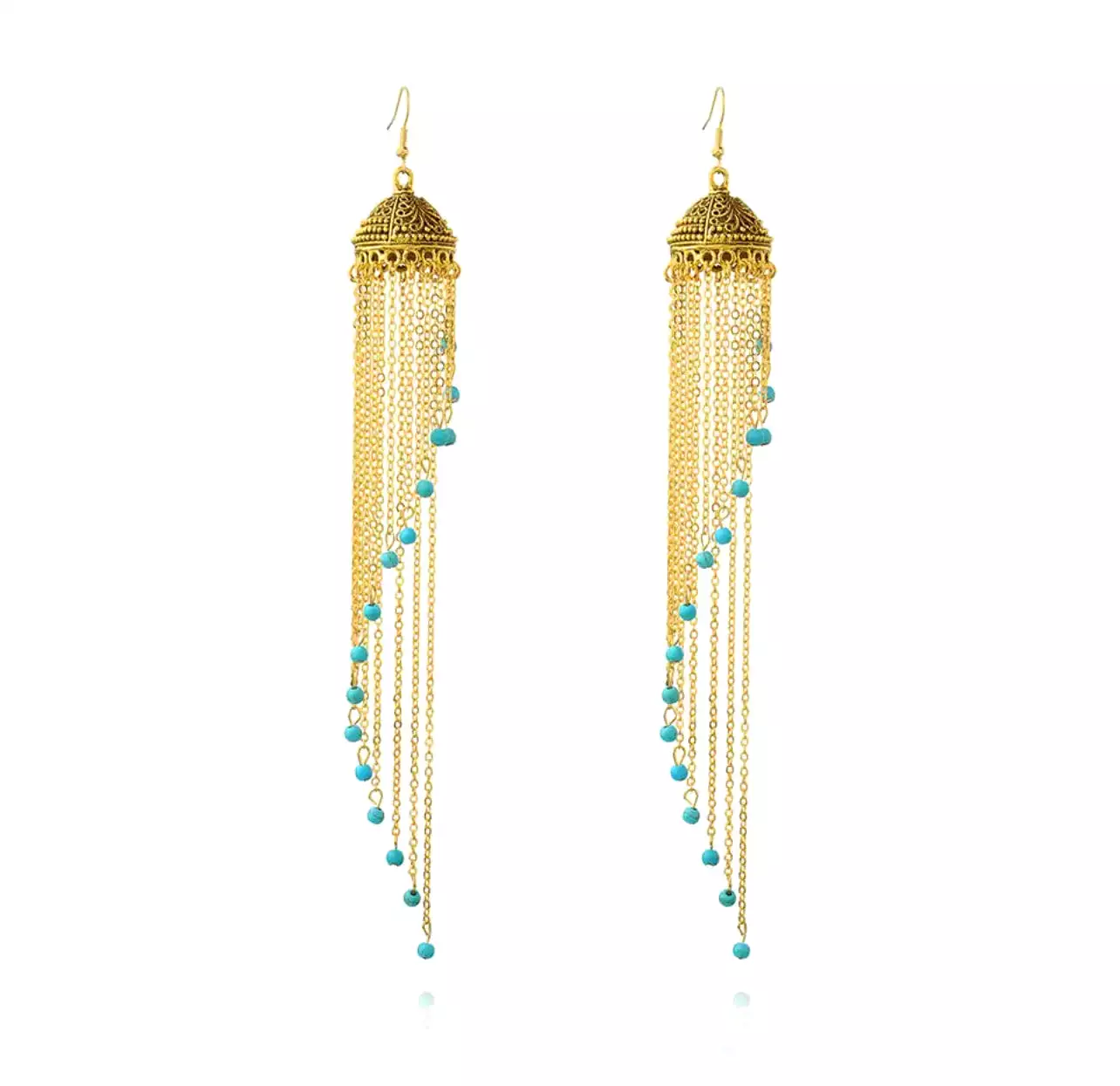 Zuowen Bohemian Vintage Tassel Beads Crown Drop Earrings For Women