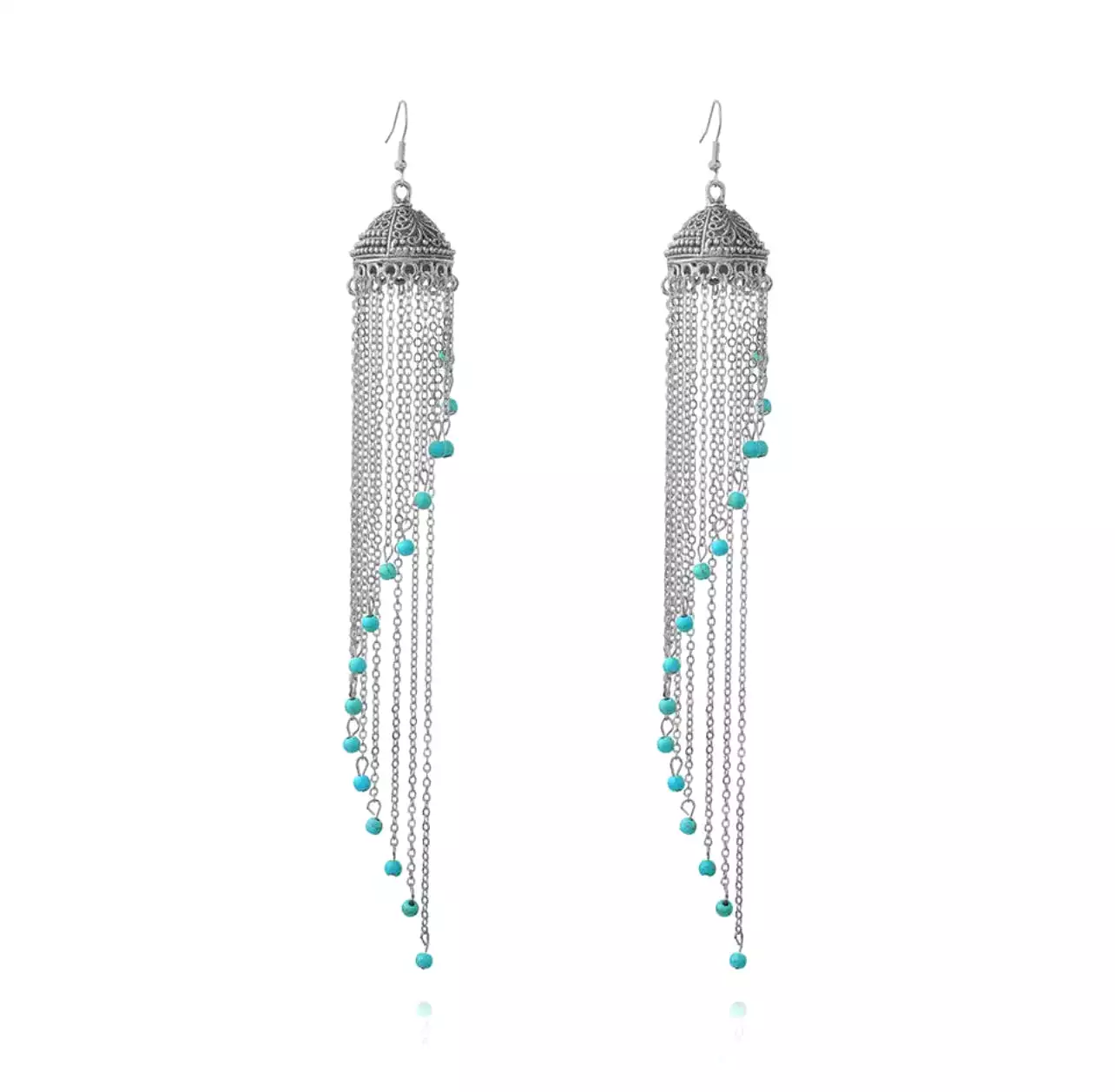 Zuowen Bohemian Vintage Tassel Beads Crown Drop Earrings For Women